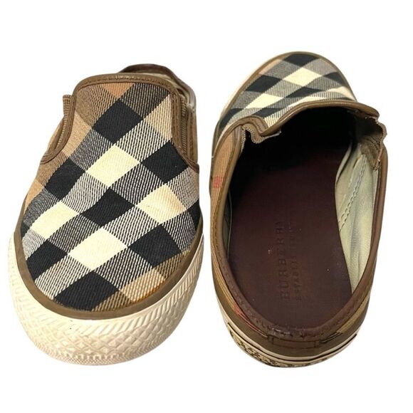 BURBERRY Nova Check Plaid Canvas Slip On Sneakers Slides 37 - Picture 3 of 15